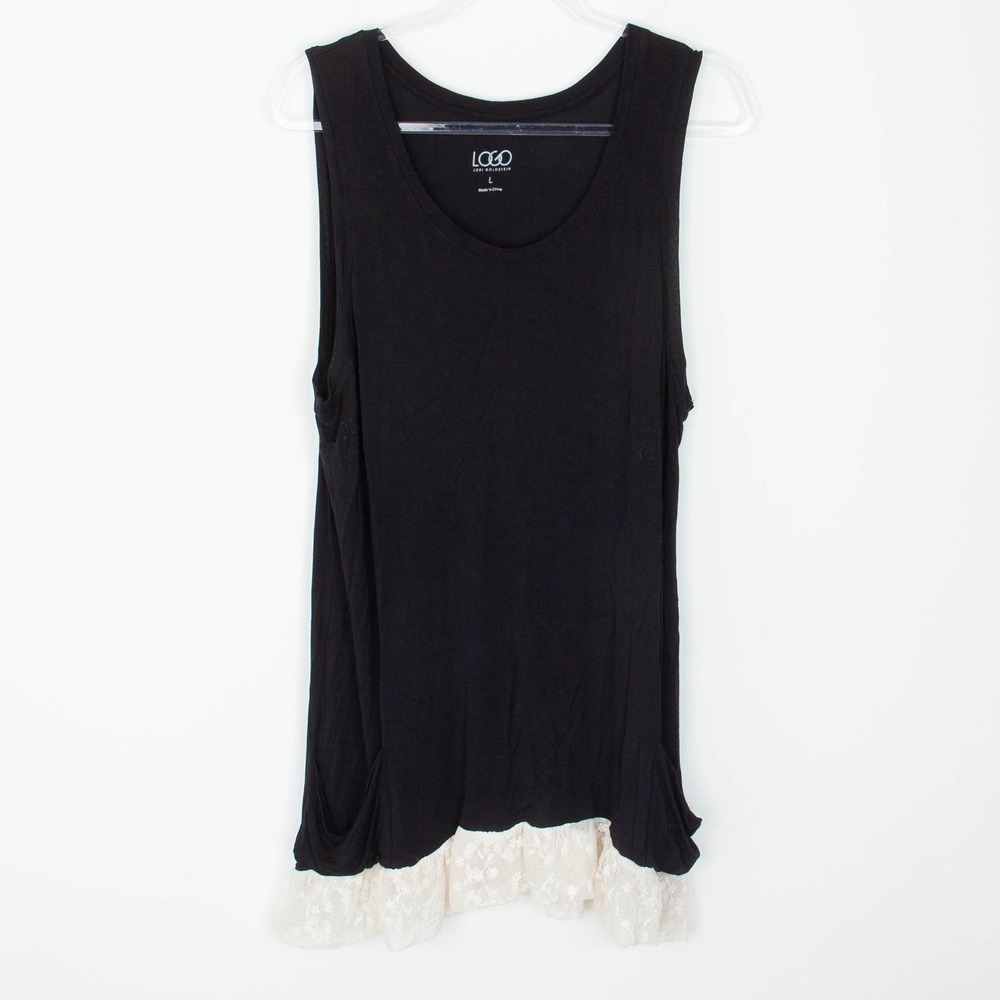 Logo Layers Lori Goldstein‎ Womens Sleeveless Tunic Size L Black Lace Whimsigoth